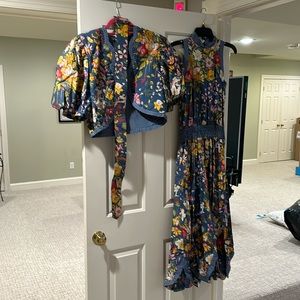 Diane Freis two piece cotton dress with bolero and belt